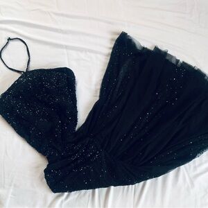 Vintage y2k 2000s Cache black beaded micro mesh maxi dress sz 10